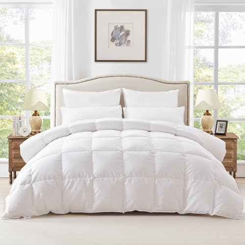 ELEMUSE Bettdecke 200x200, Ganzjahresdecke 200x200,Ganzjahres Daunendecke, Füllung aus 70% Daunen und Federn, 30% Kapok, Bezug aus 100% Baumwolle, Luxuriöse Bettdecken Oeko-TEX(200x200 cm, Weiß)
