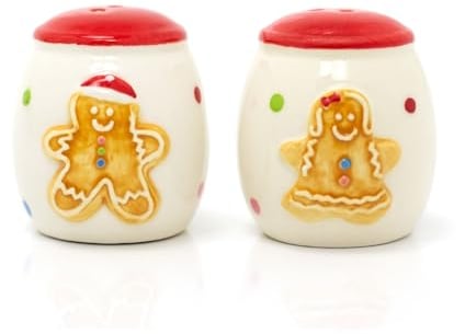 Carousel Home Christmas Gingerbread Salt & Pepper Shakers | White Ceramic Salt And Pepper Pots | Xmas Salt And Pepper Cruet Set