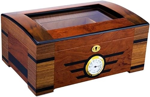 YILIYIO Humidor Zigarrenkiste Doppelte Feuchtigkeitsspendende Zigarrenkiste Aus Holz Mit Integriertem Luftbefeuchter Und Hygrometer. Humidor Fasst 100 Zigarren, Braun, Wohnzimmer, 350 * 240 * 150 mm