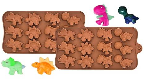 BAMUTU Dinosaur Silicone Chocolate Mould Dinosaur Shaped Chocolate Mould 2 PCS 12-Cavity Food Grade Silicone Mould for Candy Gummy Jelly, Ice Cube Tray