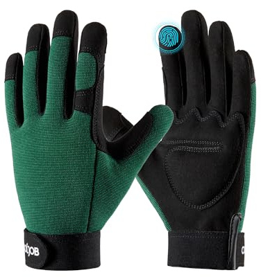 COOLJOB Mens Gardening Gloves, Thorn Proof for Weeding, Rose Pruning & Blackberry Bush Planting, Synthetic Leather Garden Work Glove, Touchscreen, Padded Palm (1 Pair, Green, XL)