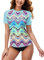 BesserBay Frauen Kurz äRmel Badeshirt Schwimmen Mit Tropen Printed Rash Guard Sonnenschutz UPF 50+ C7 M