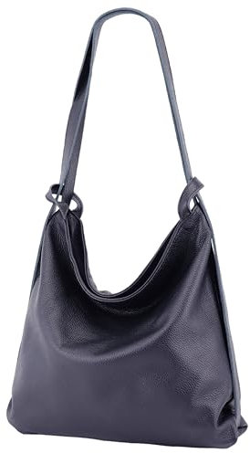 SH Leder 2in1 Handtasche Rucksack Damen Schultertasche DayPack CityRucksack aus Echt genarbt Leder (B 37cm x H 35cm) Rica G699 (Dunkelblau)