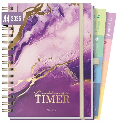 Häfft® Lieblings-Timer Deluxe Kalender 2025 A5 Purple Magic Terminplaner, Spiralkalender, Terminkalender, Wochenplaner, Ringbuch Planner - nachhaltig & klimafreundlich