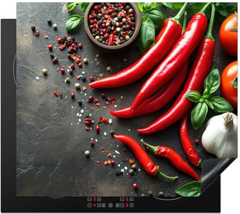 KitchenYeah© Induction Hob Cover Protector Mat 20.5x23.6 / 60x52 cm Kitchen Universal Ceramic Covers for Electric Cookers Vinyl Vegetable - Pepper - Red - Grey - Concrete