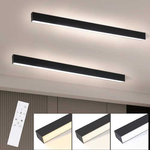 Glitzerlife Deckenlampe LED Deckenleuchte Wohnzimmer - 2ER 107CM Wohnzimmerlampe Schwarz Küchenlampe 32W Bürolampe Modern Dimmbar Fernbedienung Büro Deckenbeleuchtung Panel für Küche Schlafzimmer