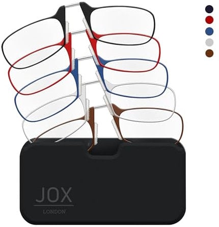JOX Nose Reading Glasses with Compact Case - Slim Nose Reading Glasses to stick on the mobile phone - Flex-Fit Technology - Unmatched Clarity and Comfort for Your Reading Needs (Black, 2.5, Dioptres)