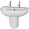 Balterley 555mm Bathroom Sink, Semi Pedestal Ceramic Round Bowl Bathroom Wash Basin Sink with Overflow, 2 Tap Hole, Wall Mounted Basin Sinks for Cloakroom - 555 x 445 x 498mm (White)
