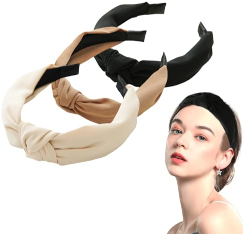 XECCUS Haarreif, 3 Stück Haarreifen Damen Mädchen Breit, Headband Damen, Rutschfest Modisch Haaraccessoires Damen, Stirnband Damen Verdrehte, Haarreif Beige, Kosmetik Haarband Damen (Beige)
