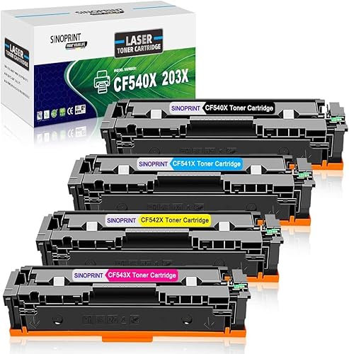 SINOPRINT 203X Kompatibel für HP 203X CF540X 203A CF540A für HP M281fdw Toner für HP Color Laserjet Pro MFP M281fdw M254dw M254nw M281fdn M280nw M281cdw M254dn (Schwarz Cyan Gelb Magenta, 4er-Pack)
