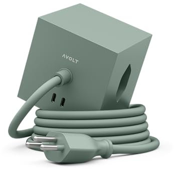 Multiprise Suisse de Avolt avec USB-C - Première multiprise design au monde à fixation magnétique - Rallonge suisse avec 3 prises et 2 USB (vert)