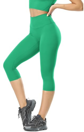 icyzone Damen Sport Leggings 3/4 Hohe Taille Gym Capri Blickdicht Yogahose Sporthose (Deep Mint, L)