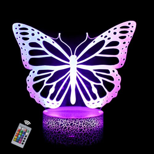 INTUPGD Schmetterling Nachtlicht für Kinder Mädchen, 3D Licht Lampe 16 Farbändernde mit Fernbedienung, Geschenke Geburtstag Schlafzimmer Dekor Lampe
