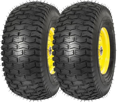 RONPOW 15x6.00-6nhs Lawn Mower Tires, Riding Lawn Mower and Tractor Tires, 15x6x6 Tire and Wheel Front Tires Assembly, with 3/4 and 5/8 and 1/2 Bearing, 3 Offset Hub, Load 400Lbs, 2Pack Yellow