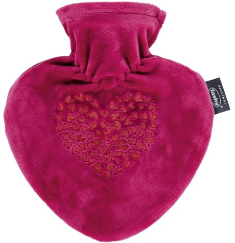 fashy Herzwärmflasche mit Bezug und Stickerei, pink, 0,7 L