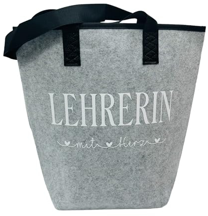 Tragetasche Lehrerin Geschenk Tasche aus Filz mit Spruch Abschiedsgeschenk mit Herz weiße Schrift mit Herzen