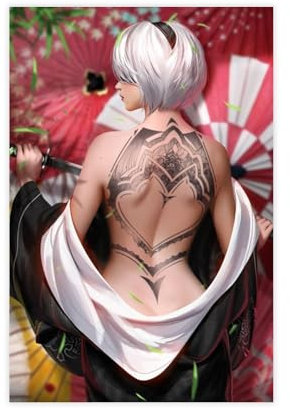 FISH DRAGATE Nier Automata 2B 4 Leinwand-Poster, Schlafzimmer-Dekor, Sportlandschaft, Büro, Raumdekoration, Geschenk, ungerahmt, 30 x 45 cm