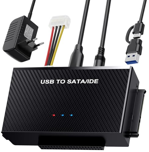 Adaptateur USB 3.1 Vers SATA et Adaptateur IDE, Convertisseur Disque dur USB Universel pour Disque Dur/SSD SATA et IDE 2,5 et 3,5 Pouces, Adaptateur Disque dur Externe Compatible Windows/Linux/Mac OS