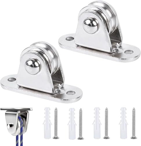 Carrucole di rinvio in metallo, carrucola con blocco fisso, con 4 viti e 4 manicotti in plastica,carrucola con blocco fisso per funi, 2 pezzi, confezione da 2