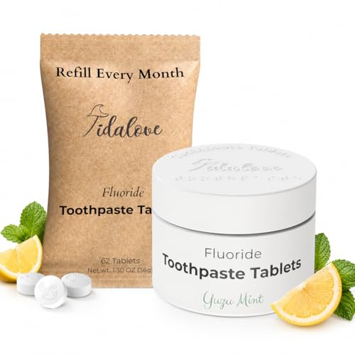 Smile More Fluorid-Zahnpasta-Tabletten mit NHAP, Vegan, Zahnschmelzstärkung, Null-Rückstände, Bio-Dose (62 Tabletten, Yuzu Frischer Minze, Reisefreundlich)