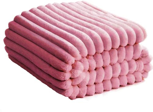 Soft Fleece Blanket Throws - Fluffy Warm Double King Luxury Ribbed Throw for Bedroom, Sofa Couch, Night Bed Blankets (Berry, King (200x240 cm))