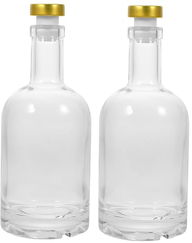 SHOWERORO 2pcs Thick Base Vodka Liquor Glass Wine Bottles 200ml Sturdy Glass Decanter Suitable for Whiskey and Spirits Collection