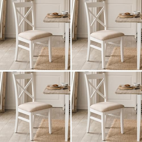 Statement Furniture Florence Set of 4 Cross Back Dining Chairs with Upholstered Seat, Wooden Highback Chairs | W45cm H98cm D53cm, Seat Height 50cm (white, 4-Chairs)