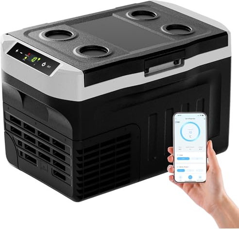 EUHOMY 21L Car Fridge Freezer (-20℃~20℃) | Compressor Cooler 12/24V DC & 230V AC (UK Plug) | Ultra - Quiet<43dB | APP Control & Energy Saving Mode | for Caravan, Camping, Home, RV