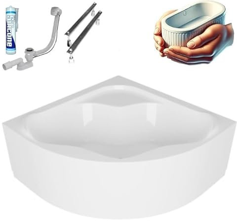 ECOLAM Badewanne Selma 150x150 cm mit Isolierung | Thermobadewanne ecoThermoPro Wärmeschutz Schalldämmung | Eckwanne Eckbadewanne symmetrisch + Verkleidung Acrylschürze I Ablaufgarnitur Füße Silikon