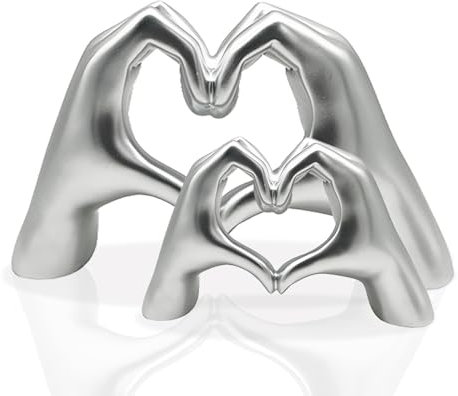 Herzform Hand Statue, Herz Hand Skulptur, Liebe Finger Statue, Herz Hände Statue, Geste Statuen und Skulpturen, Romantische Statue, Heimdekoration Für Wohnzimmer, Zimmer, Büro, Silbrig (2pcs)
