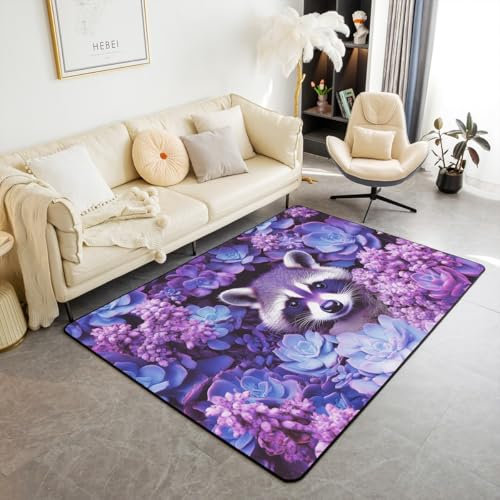 Loussiesd Waschbär Teppich 100x150cm Teppich Nette Sport Wohnzimmerteppich Tier Wetterfest Küchenteppich Super Weich Violet Outdoor Teppich