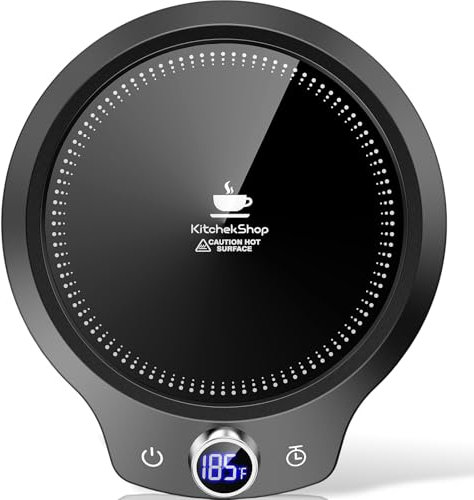 KitchekShop Mug Warmer with Fast Warming - 4 Settings Temperature and Timer 1-12 Hours, Coffee Cup Plate Auto Shut-off, Smart Candle Led Display,