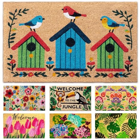LUA VIKA Coir Doormat - Birds - 40x70 cm - Outdoor Door mat - Front Door mat outside - Doormats outside