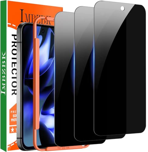 IMBZBK 3 Piezas Protector Pantalla Privacidad para Google Pixel 9a, Antiespia Cristal Templado 9H+, Grado Militar Inastillable, Compatible con Huella Dactilar, Sin Burbujas, Fácil Instalación