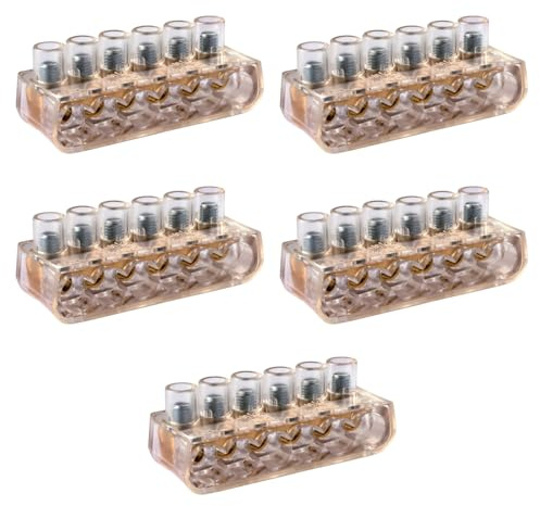 5 Morsetti forbox 6 poli, sezione 5x 6mm² 6mmq, 1x 10mm² 10mmq, 6 fori, morsetto per cablaggio forbox, campanelle, in policarbonato e ottone, per scatole di derivazione, 450V 41A