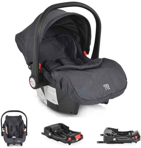Moni Babyschale Trio Set mit Isofixbasis Royal, i-Size (40-87cm) Adapter schwarz