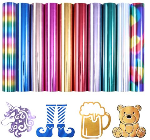 HTVSTD Soft Metallic Heat Transfer Vinyl-10 Pcs 12 * 10in Colorful Iron on Vinyl Chrome HTV for T-Shirt Garment Fabric Clothing