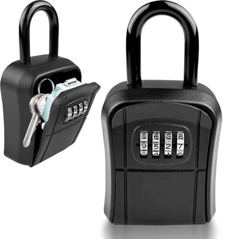 Noxtioanip Caja de Seguridad para Llaves, Armarios de Llaves Exterior con Gancho, Caja de Cerradura Pared Montaje en Pared con Codigo de 4 Digitos, para Casa, Garaje, Escuela, Oficina (Negro)