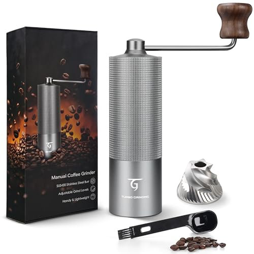 SUNYA Moulin à Café Manuel à Fraise Conique Acier Inoxydable avec Ivret de Recettes de Café Moulin a Cafe Manuel Portable en Réglages de Mouture Réglables Capacité de 25g (MCG-02 Gris)