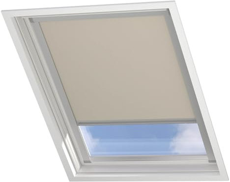 Radeco® Dachfenster verdunkelungsrollo für Velux FK04 Sand mit Führungsschiene, Rollo für dachfenster, velux dachfenster Rollo, verdunklungsrollo für velux.