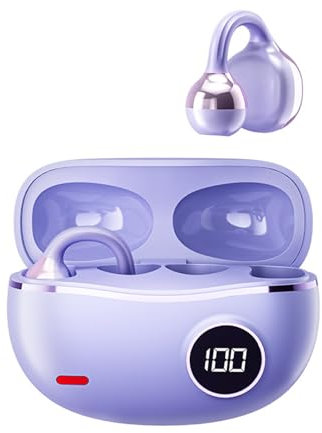 IOIUSKKU Auriculares inalámbricos Bluetooth Profesionales Resistentes al Agua para Actividades al Aire Libre, con Clip para la Oreja ABS de Larga duración y batería, morados