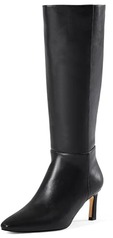 GENSHUO Botas Altas Mujer hasta la Rodilla con Tacón Kitten 5 cm, Punta Cuadrada, Cremallera Lateral, Cómodas y Elegantes para Otoño Invierno, Negro, 40 EU