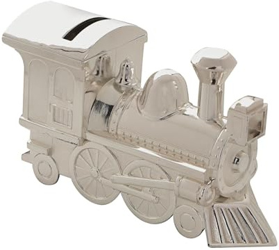 Versilberte Spardose mit Zug, Lokomotive – Taufgeschenk Dampfzug Sparschwein – Bambino Babyparty Andenken Geschenk – Geschenk für Neugeborene zum 1. Geburtstag für Jungen und Mädchen