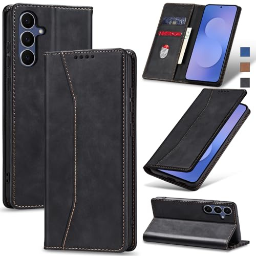 Jasonyu Funda para Samsung Galaxy S25 FE 5G Flip Case,Negro | Cuero PU Carcasa,Tipo Libro con Tarjetas y Cartera,Soporte Plegable,Cierre magnético,Capa