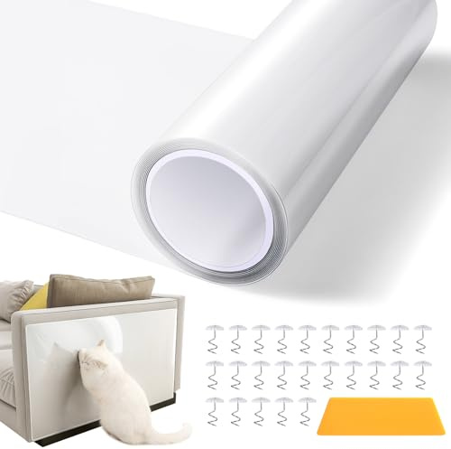 Kratzschutzfolie für Sofa Katze, 42 cm x 5 m, Transparent | Selbstklebend, zuschneidbar, rückstandsfrei entfernbar, für Möbel, Türen und Schränke