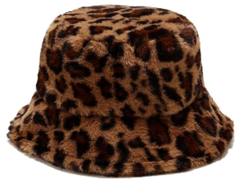 OIXEYA Damen Leopardenmuster Fischerhut, Winter Appa Bucket Hat, Wintermütze Damen Fischerhut, Winter Fuzzy Eimer Hut, Warme Mütze Hut, Flauschige Fischerhüte, für Urlaub Wandern Camping Einkaufen