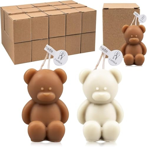 30 Stk Mini Bären Duftkerzen Set, Handgefertigte Teddy Figurenkerzen für Gastgeschenke, Deko für Babyparty, Taufe, Hochzeit, Geburtstag & Tischdeko, Weiß & Braun