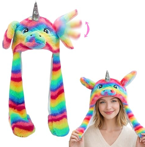 GWAWG Unicorn Hat with Moving Ears - Cute Plush Animal Hat for Girls, Soft Cartoon Movable Ears Winter Hat, Funny Hats for Party Cosplay Daily Warmth Christmas Halloween