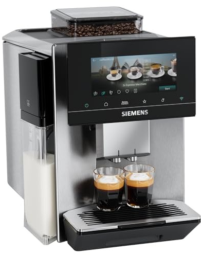 Siemens Kaffeevollautomat EQ900 plus, farbiges 6.8'' TFT-Display, autom. Reinigungsystem via Kartuschen, sehr leise, 41 Heiß- und Kaltgetränke, XL-Getränke für To-Go-Becher, Edelstahl, TQ923EZ3