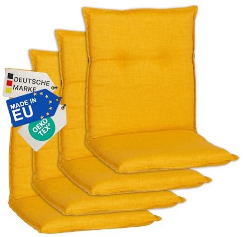 NYVI Gartenstuhl Auflagen Niedriglehner 4er Set Barcelona - UV-Beständig, Atmungsaktiv, Strapazierfähig - Niedriglehnerauflagen Sitzkissen Outdoor - Sitzauflagen für Gartenstühle 100x50cm Senfgelb